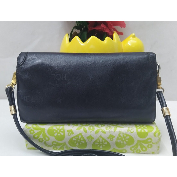 HCL Black Leather Pushlock Flap Closure Small Crossbody Bag - Vintage - Picture 2 of 16